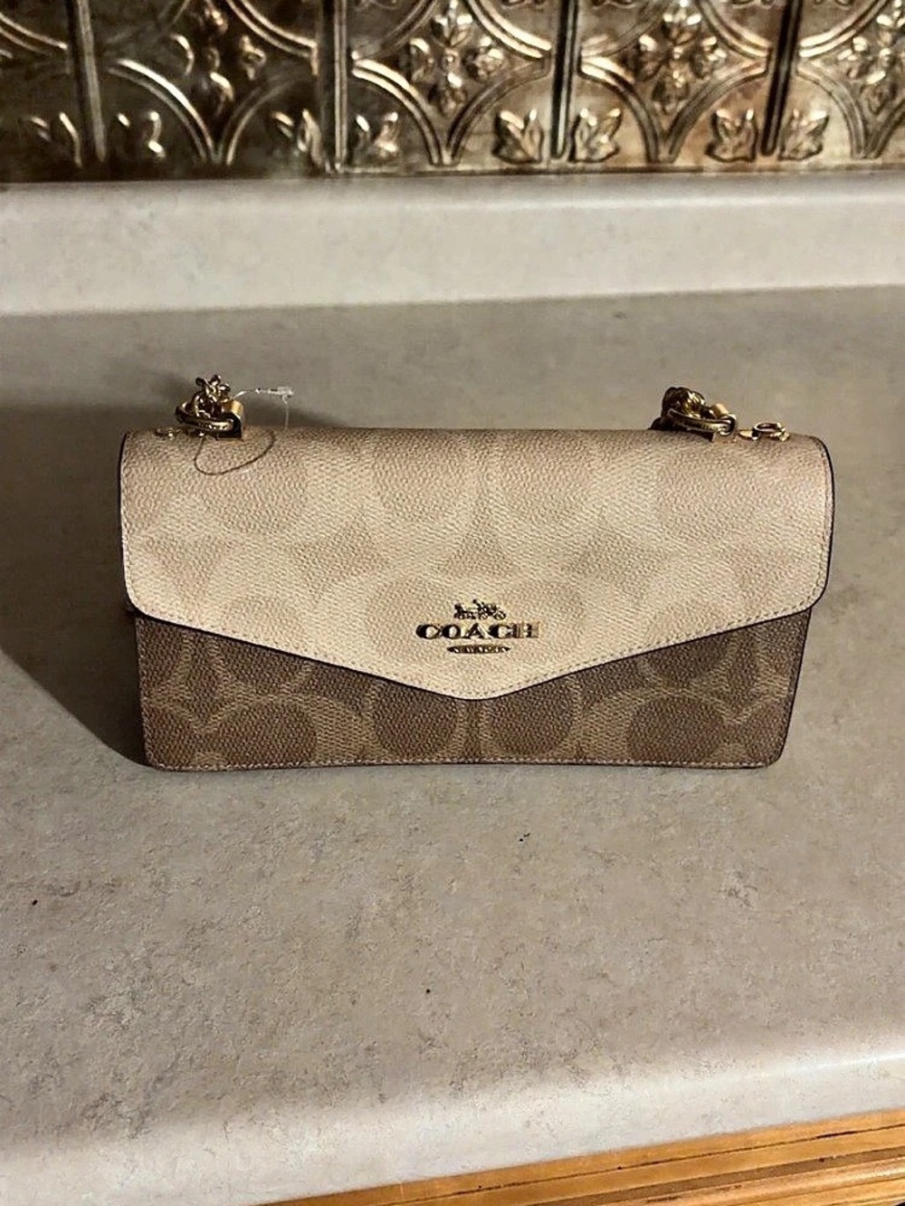 Coach Envelope Chain Wallet In Colorblock Signature Canvas Colorblock Signature